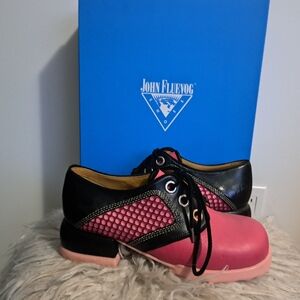 John Fluevog Pink and Black Flats